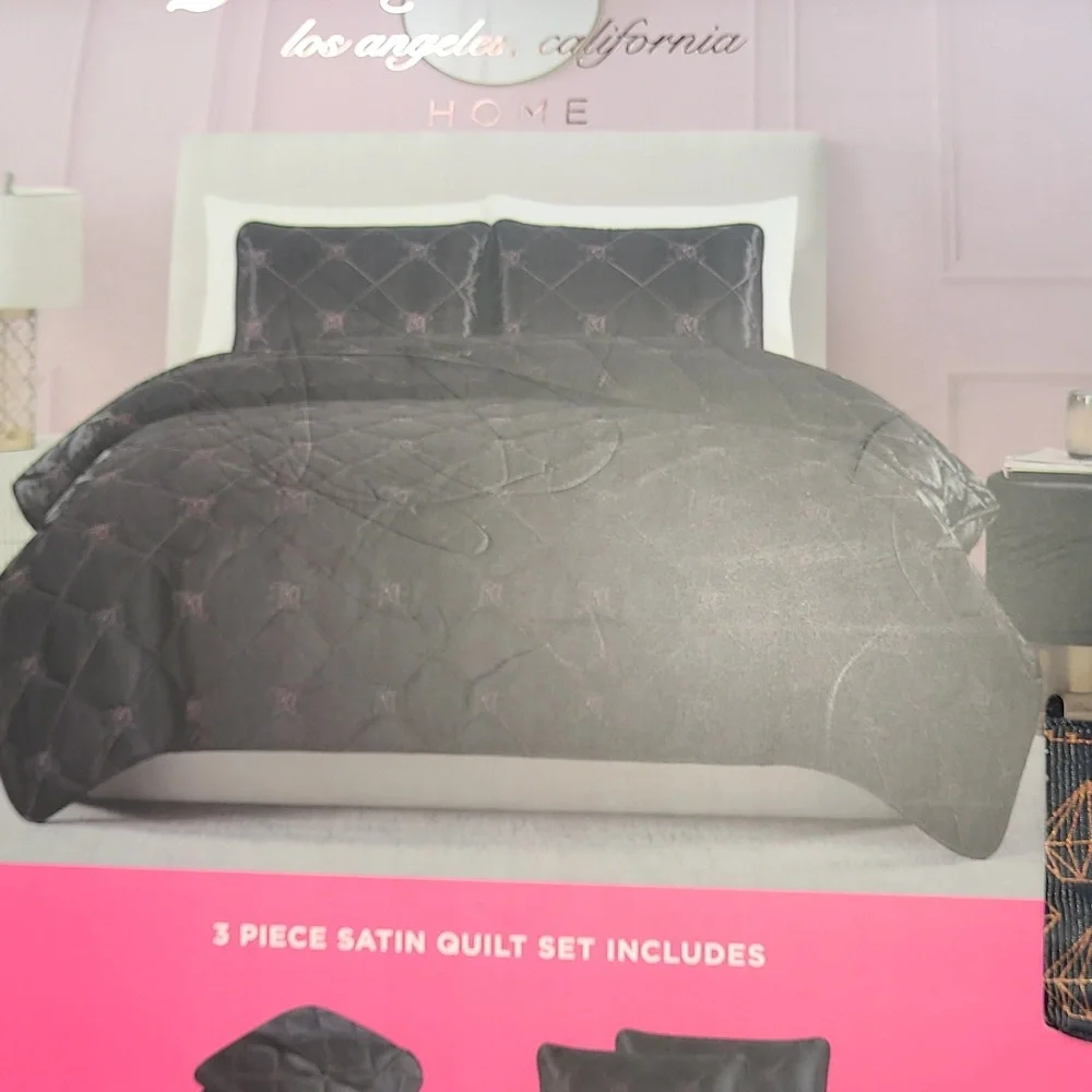 Juicy Couture Black and Pink Satin Quilt Set - King